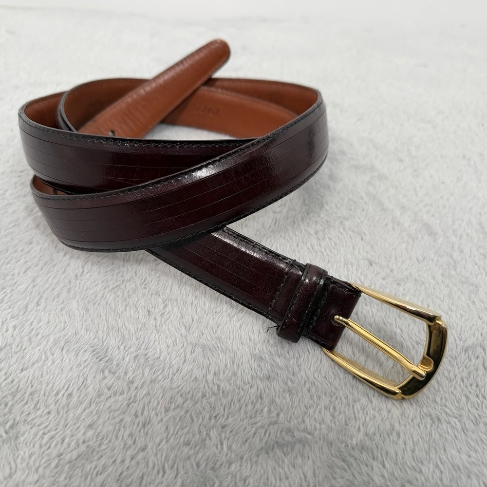 Torino Belt Anilline Kipskin Shoulders Leather Mens 46 Brown Brass Buckle USA